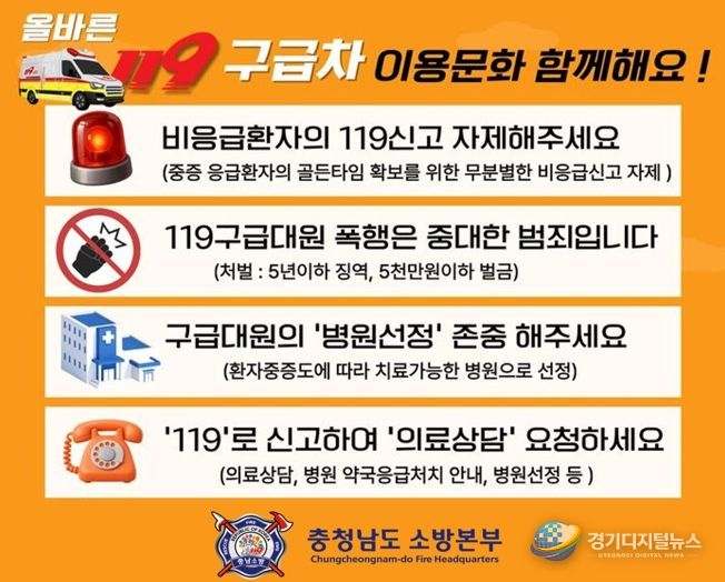 충남소방본부,올바른 119구급차 이용 문화 만든다